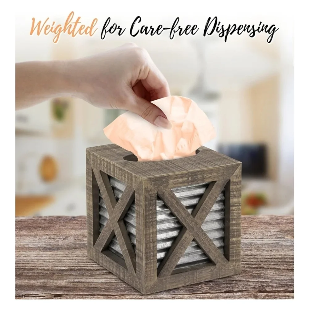 Rustic Wooden Tissue Box Holder New
